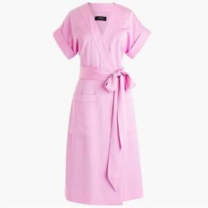 J Crew J6919 Pink Cuffed Short Sleeve Crepe Satin Wrap Dress Extra Small XS NWT